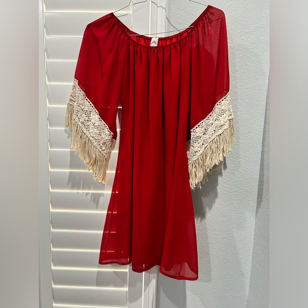 Women's Red and Cream Dress
